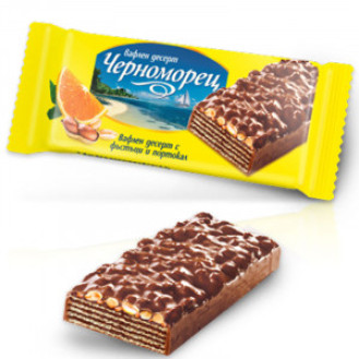 Шоколадова вафла Черноморец 75 гр. Schokoladenwaffel mit Erdnüssen und Orangenschale Шоколадова вафла Черноморец 75 гр. Schokoladenwaffel mit Erdnüssen und Orangenschale